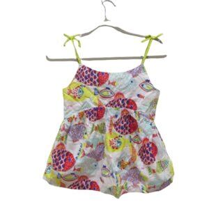 MINI BODEN Tropical Fish Print Cotton Strappy Top 11 - 12 Youth Summer Bright